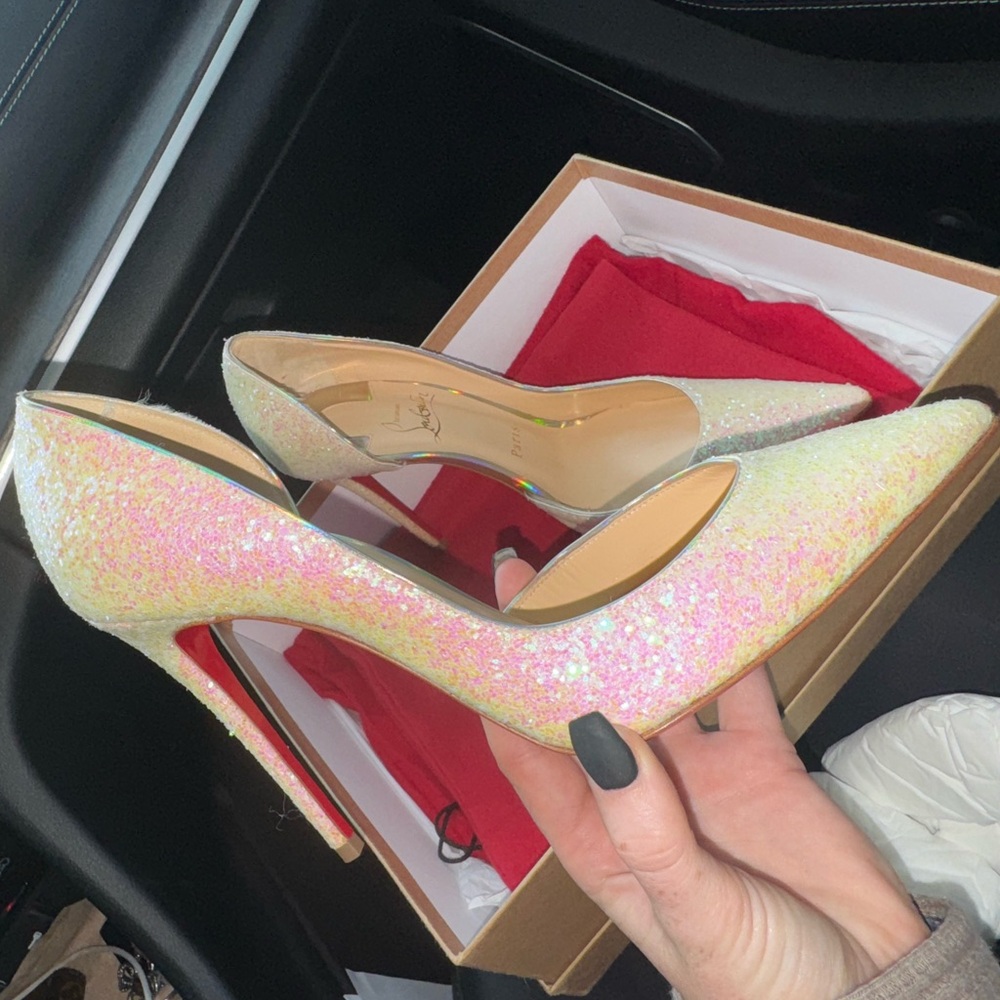Christian Louboutin Pink and Yellow Glitter Heels